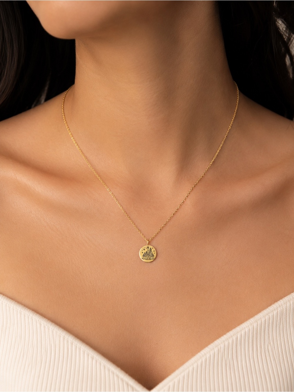 Disney Castle Disc Pendant dainty Necklace - Elegant Women's Jewelry